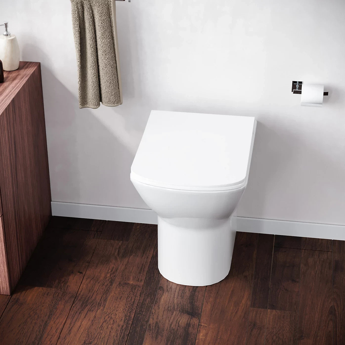 Esen Rimless Comfort Height Back to Wall Hung Toilet & Soft Close Seat - White 360w x 400h x 520d