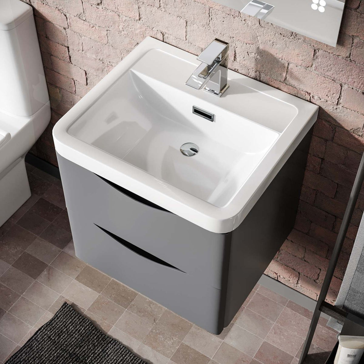 DWELTA 500 Wall Hung Matt Grey Ceramic Basin - 500w x 500h x 430d