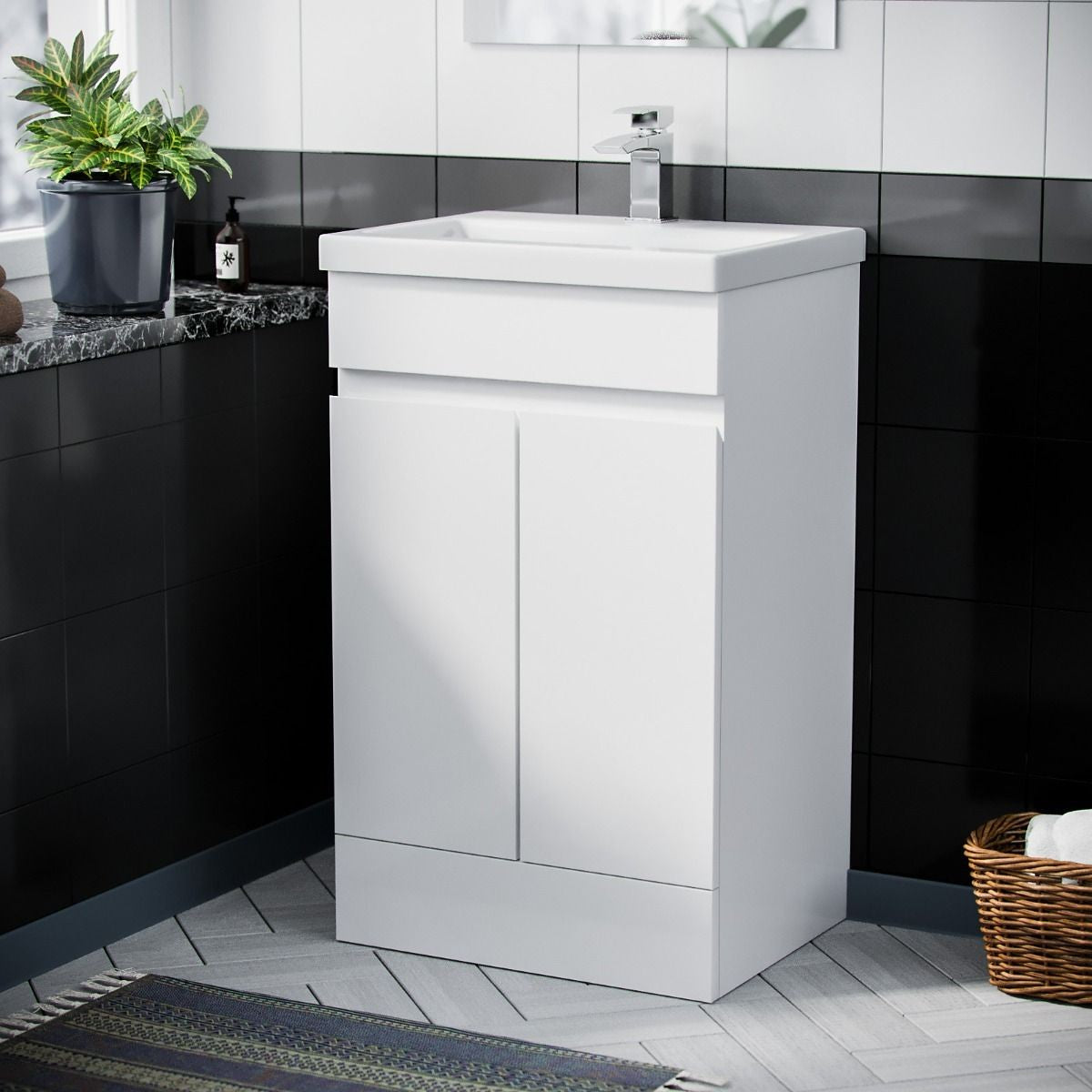 HARROW 600 Floorstanding Doors White Ceramic Basin – 605w x 815h x 395d