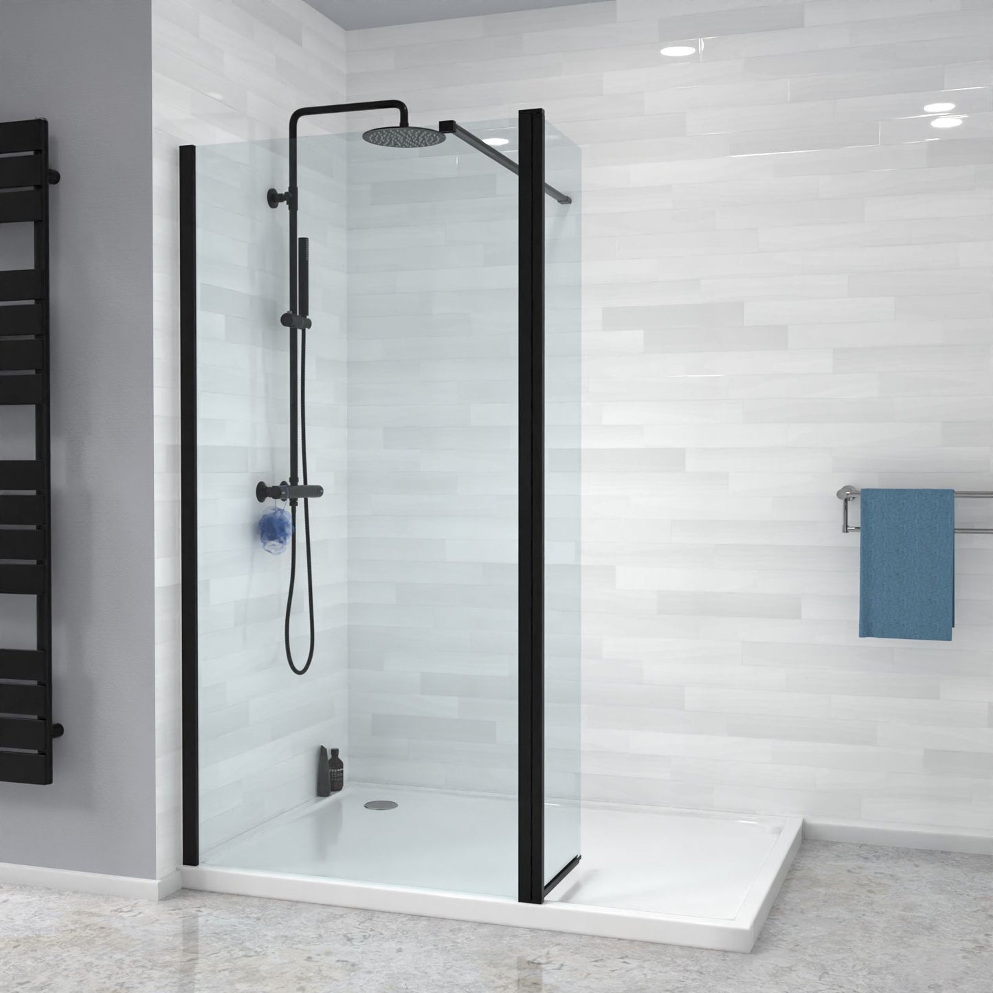 MARINA 8 Wet Room Glass Screen 8mm Clear Glass Matt Black