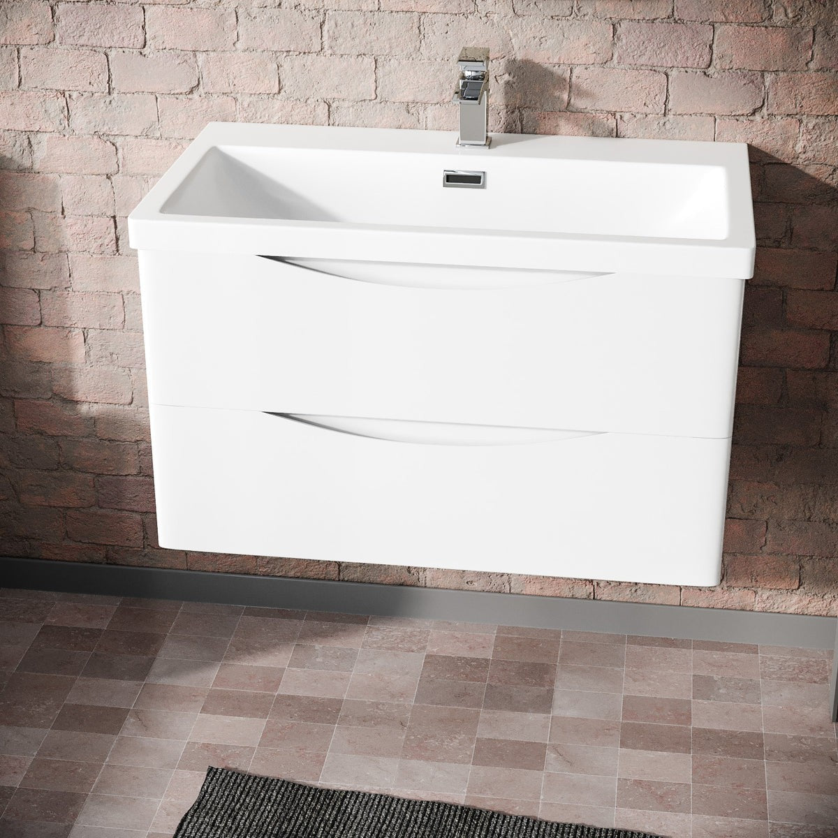 DWELTA 800 Wall Hung White Resin Basin - 800w x 500h x 450d