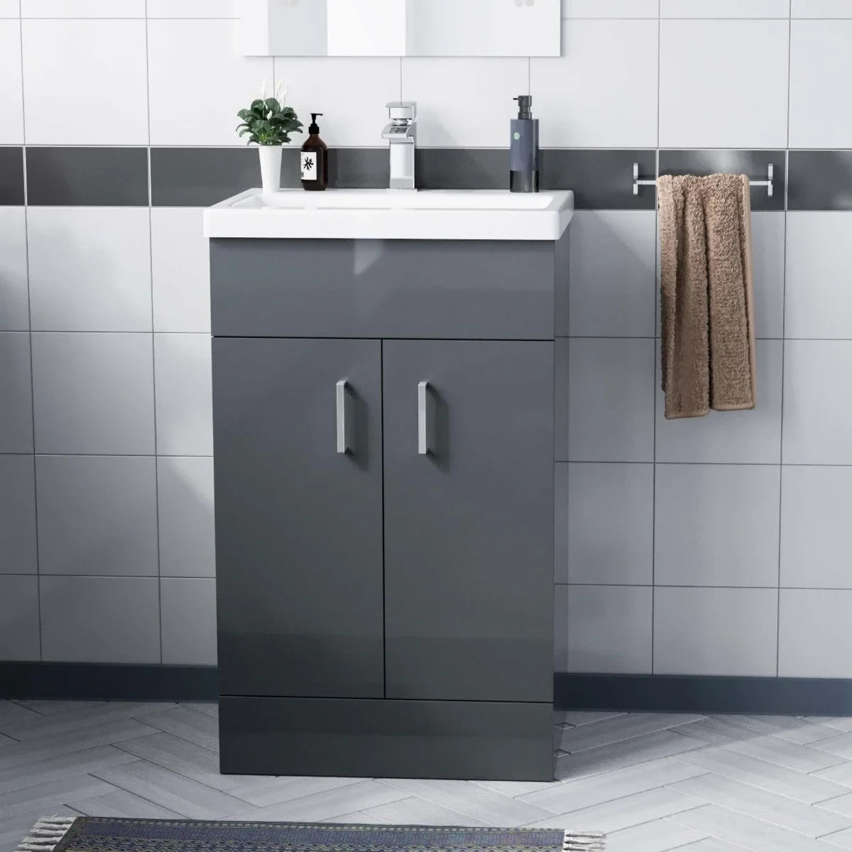 DEVON 500 Floorstanding Doors Anthracite Ceramic Basin - 510w x 840h x 395d