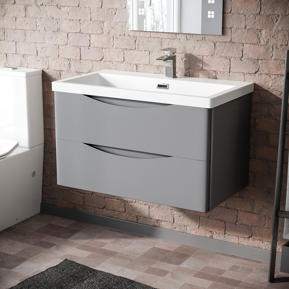 DWELTA 800 Wall Hung Matt Grey Resin Basin - 800w x 500h x 450d