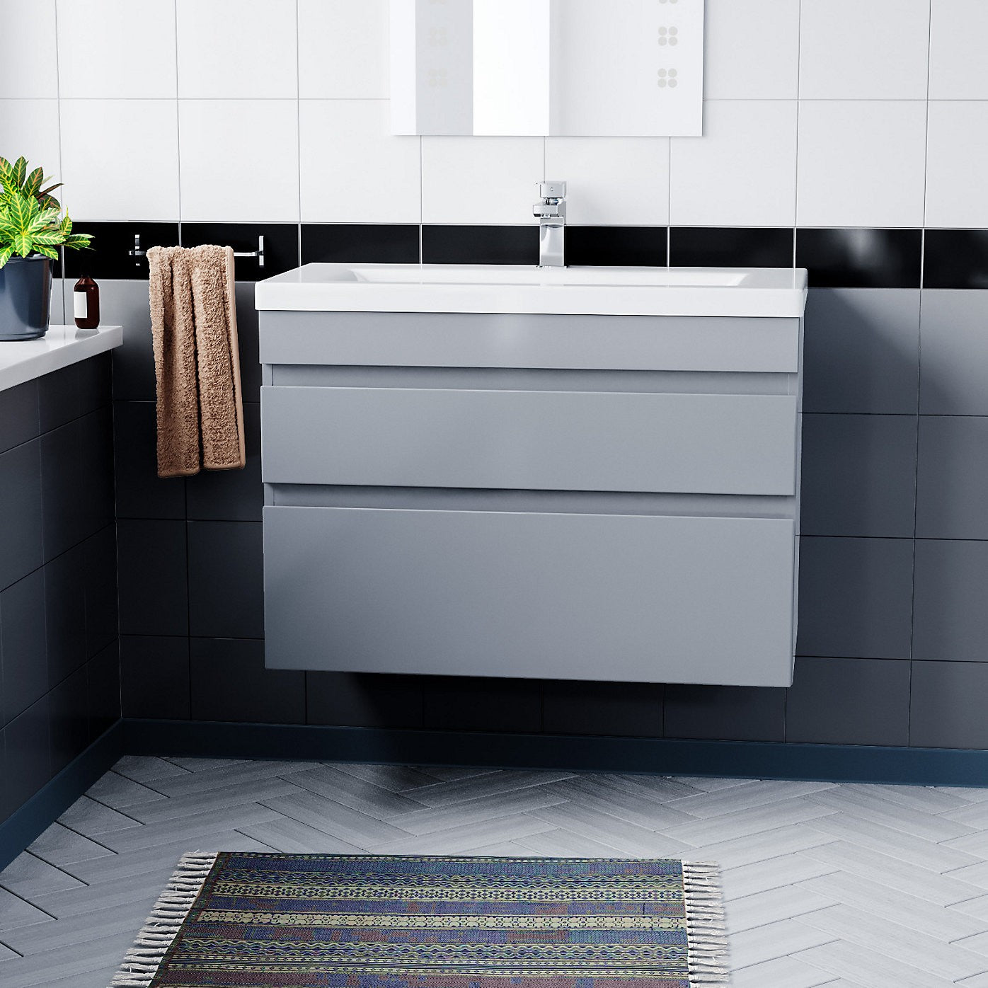 HARROW 800 Wall Hung Twin Drawer Matt Grey Ceramic Basin - 800w x 585h x 395d