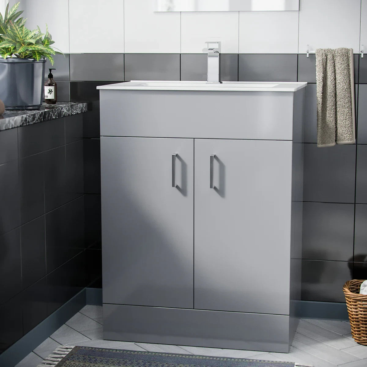 DEVON 600 Floorstanding Doors Matt Grey Ceramic Basin - 610w x 835h x 395d