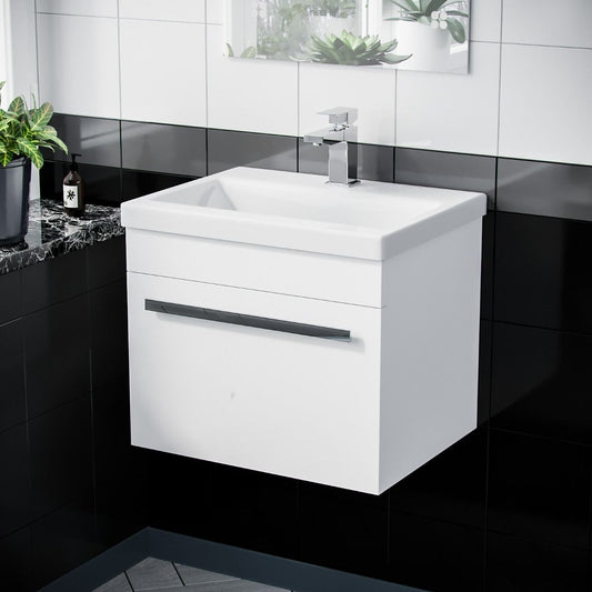 DEVON 500 Wall Hung Single Drawer White - 510w x 440h x 395d
