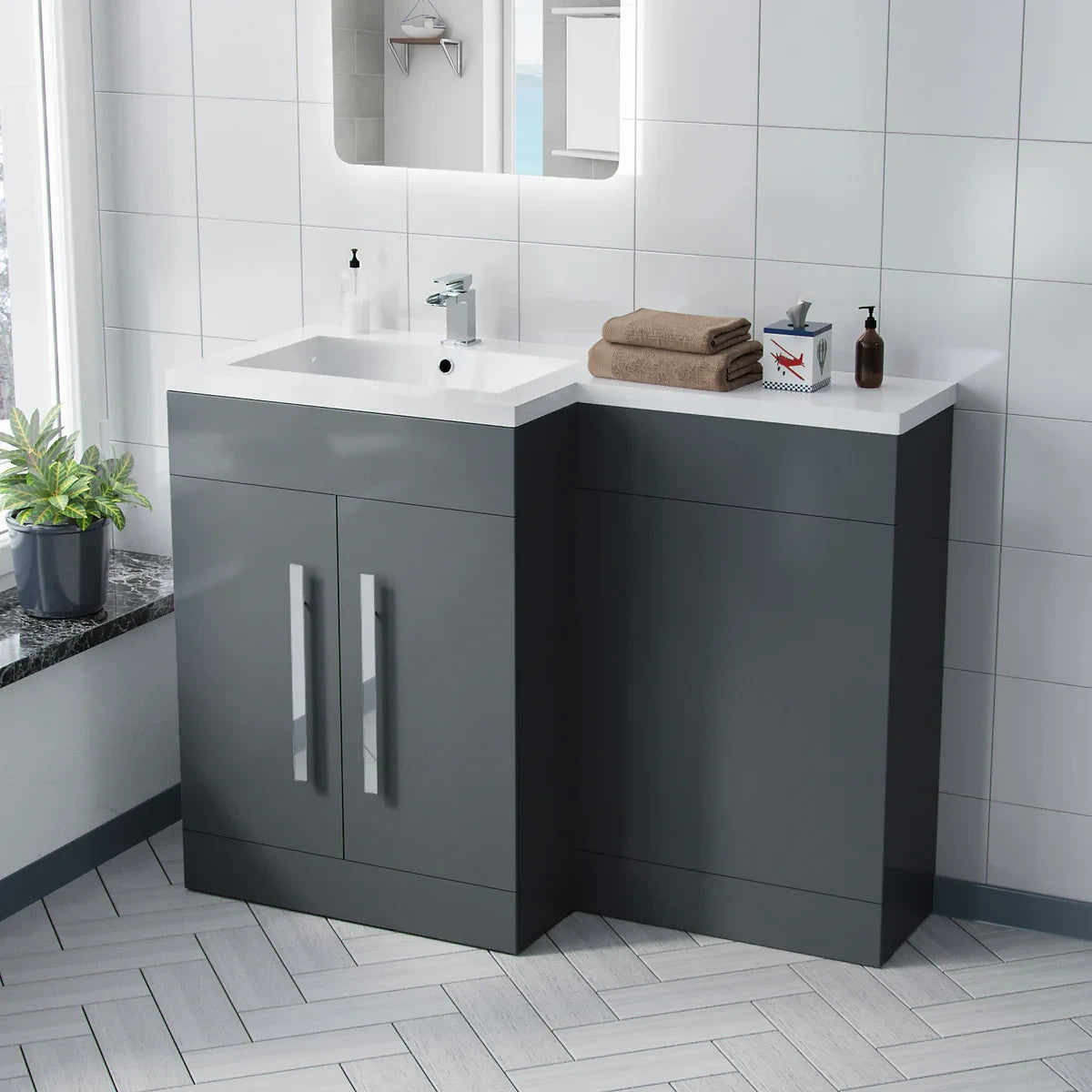 CAPRI 1100 Left Anthracite Bathroom Resin Basin - 1100w x 820h x 450d