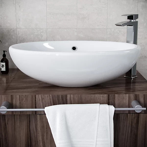 Oval Countertop Basin White 600w x 180h x 390d - Waste Not Included