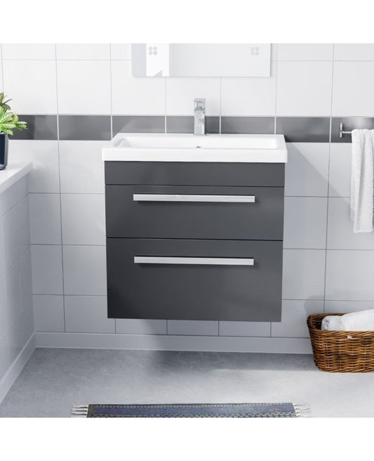 DEVON 600 Wall Hung Twin Drawers Anthracite Ceramic Basin - 610w x 585h x 395d