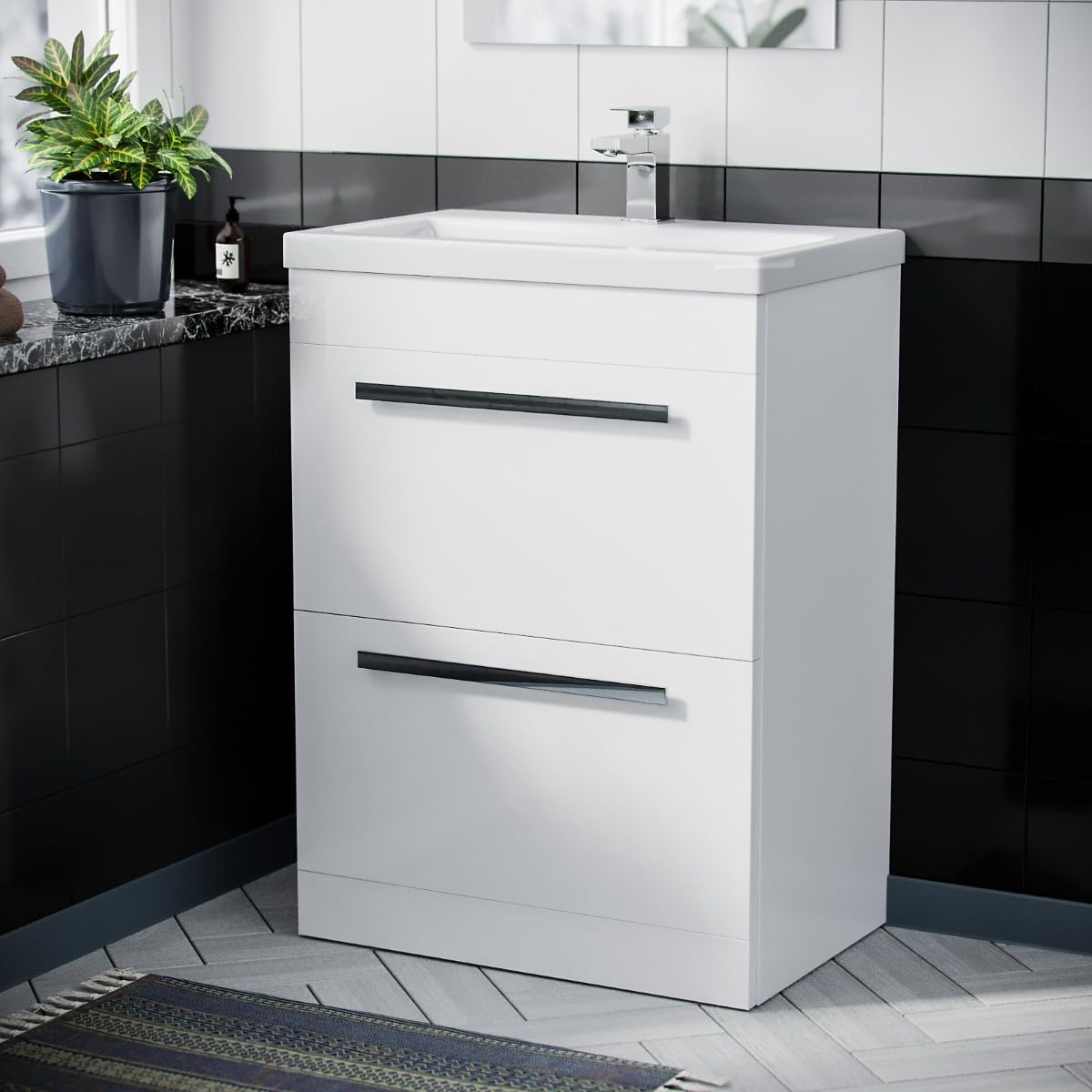 DEVON 600 Floorstanding Vanity Unit with Ceramic Basin – White
