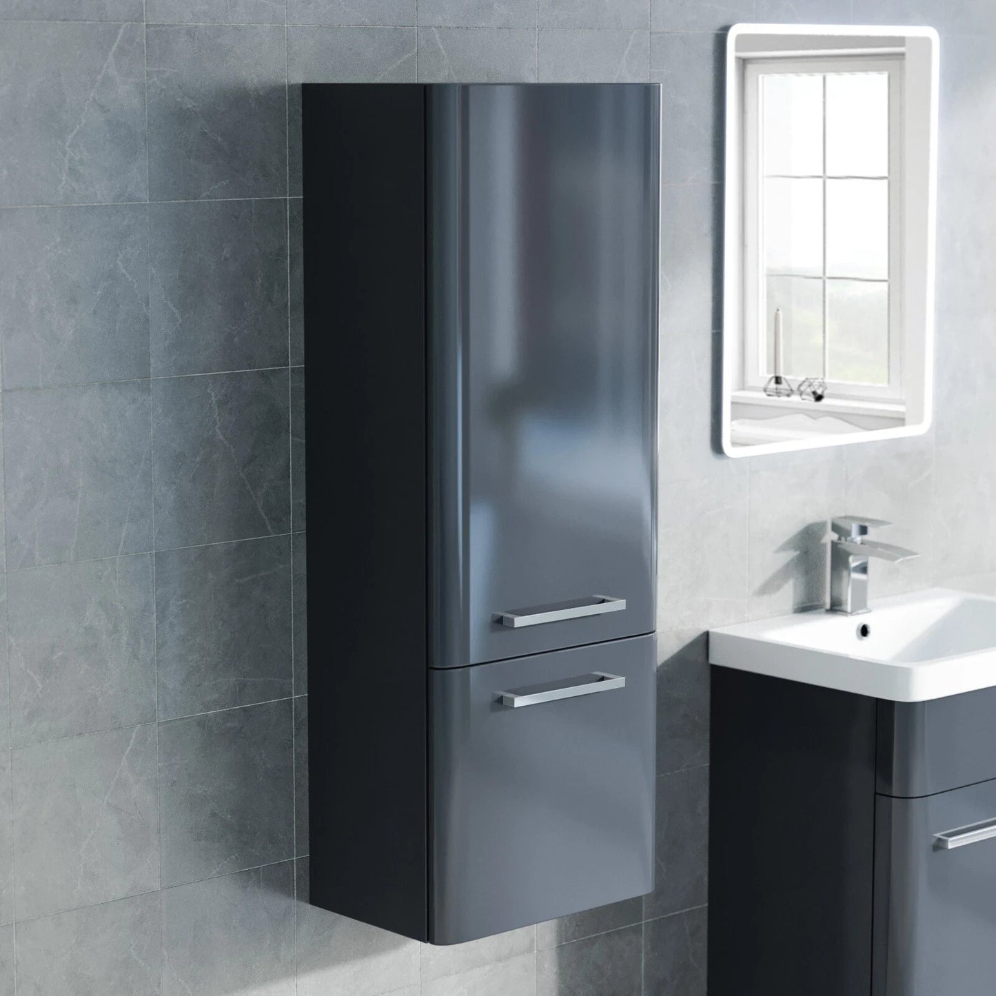 ASHFORD Wall Hung Side Cabinet Matt Grey - 350w x 1000h x 240d
