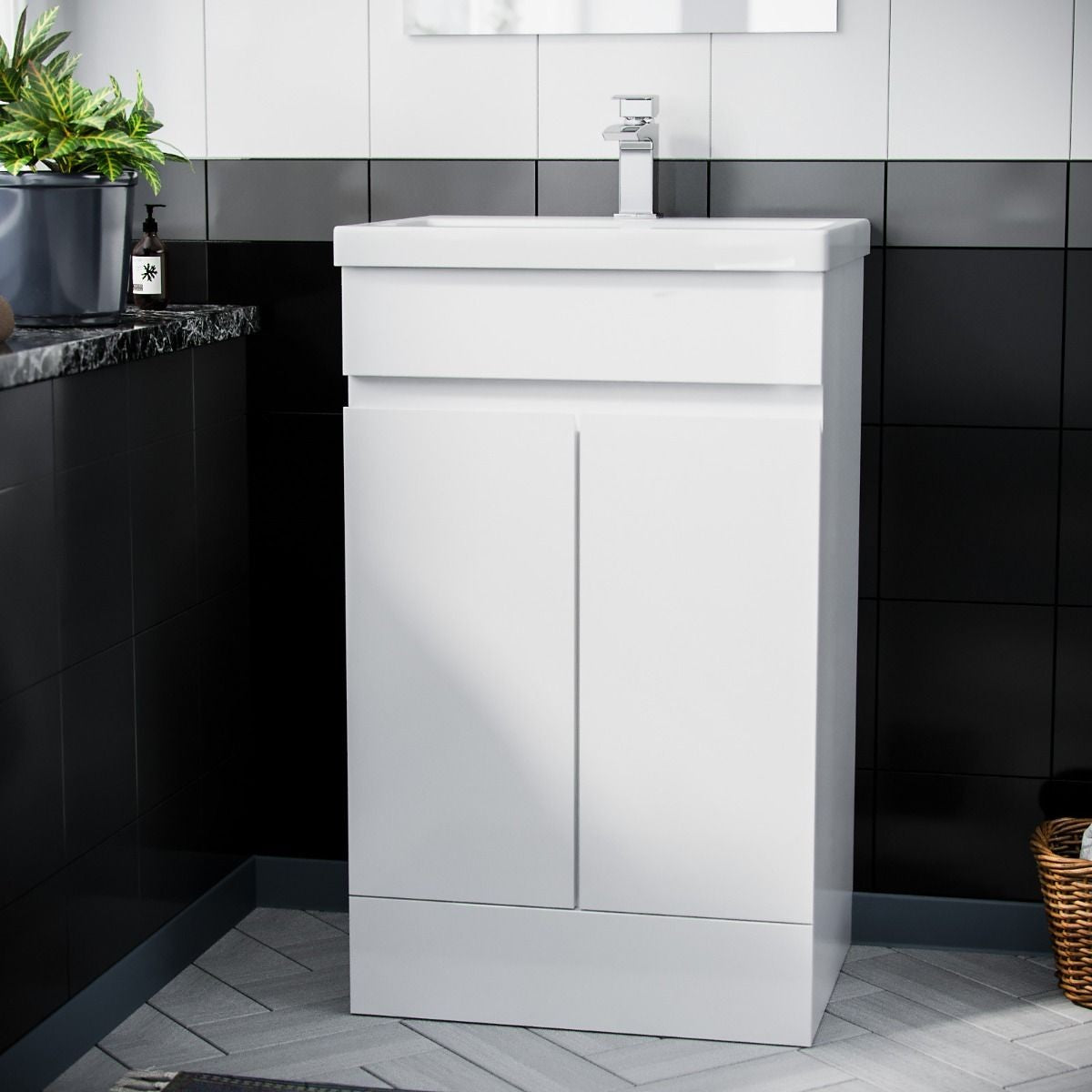 HARROW 600 Floorstanding Doors White Ceramic Basin – 605w x 815h x 395d