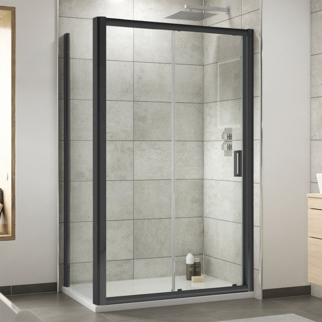 MARINA 6 Shower Slider Door 6mm Clear Glass Matt Black
