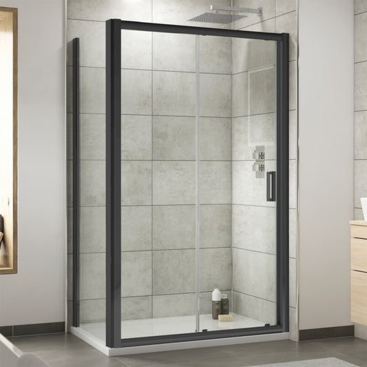 MARINA 6 Shower Slider Door 6mm Clear Glass Matt Black
