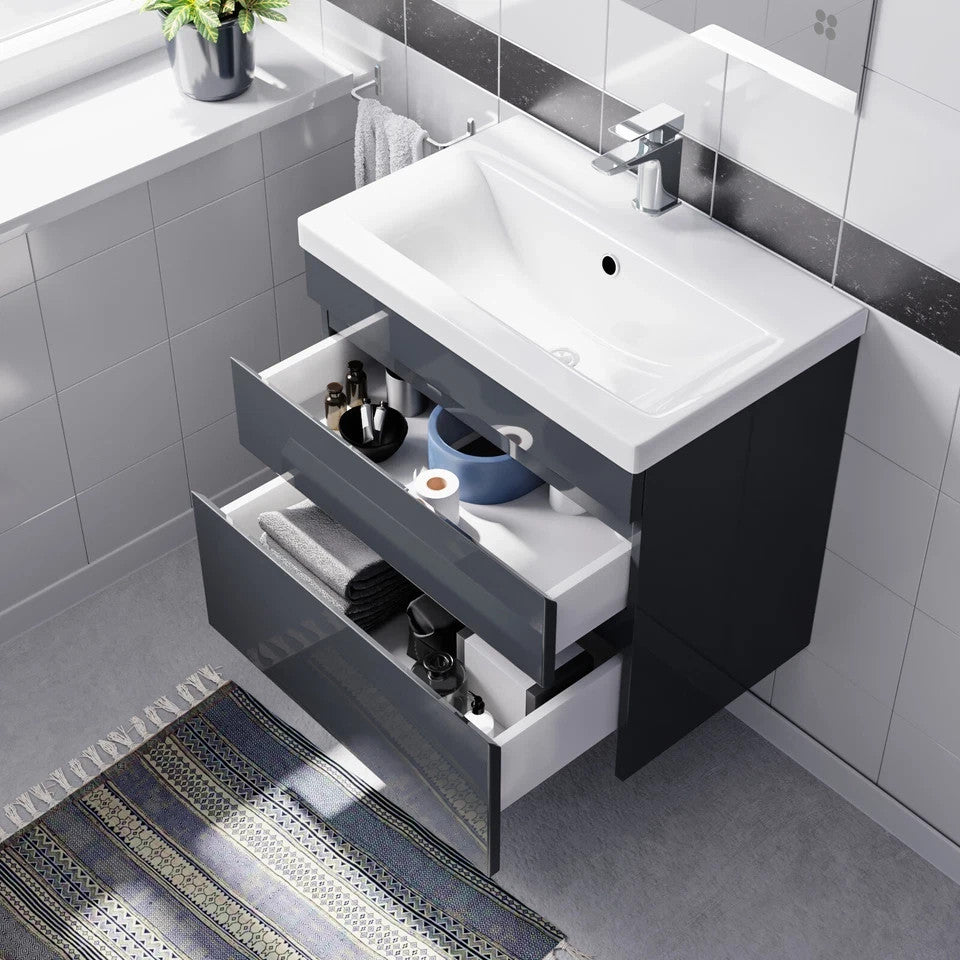 HARROW 600 Wall Hung Twin Drawer Anthracite Ceramic Basin 605w x 585h x 395d