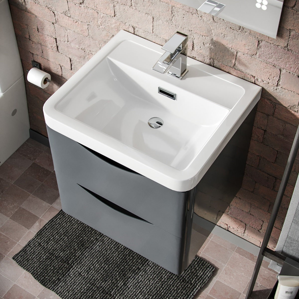DWELTA 500 Wall Hung Anthracite Ceramic Basin - 500w x 500h x 430d