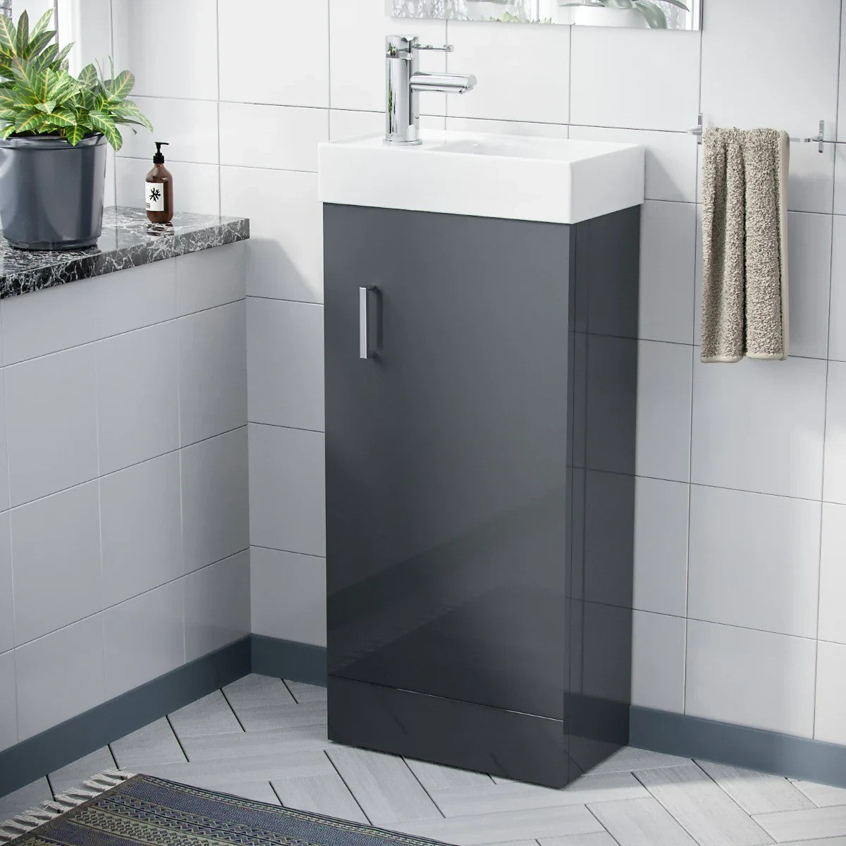 DEVON 400 Floorstanding Anthracite Ceramic Basin - 400w x 790h x 220d