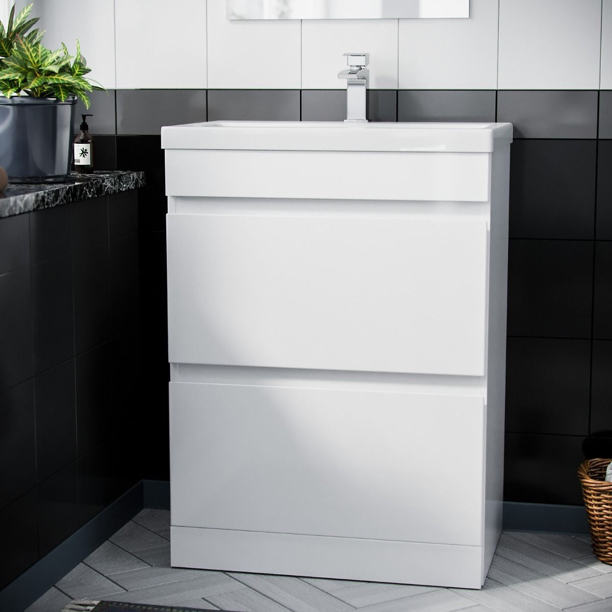 HARROW 500 Floorstanding Twin Drawers White Ceramic Basin 510w x 840h x 390d