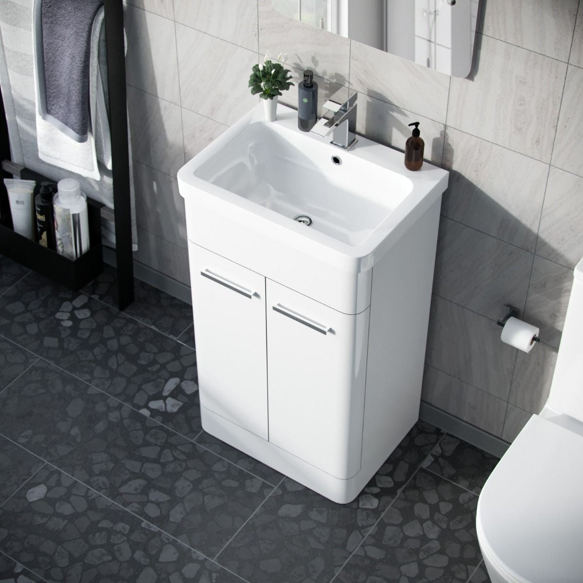 ASHFORD 500 Free Standing White Ceramic Basin - 500w x 840h x 385d