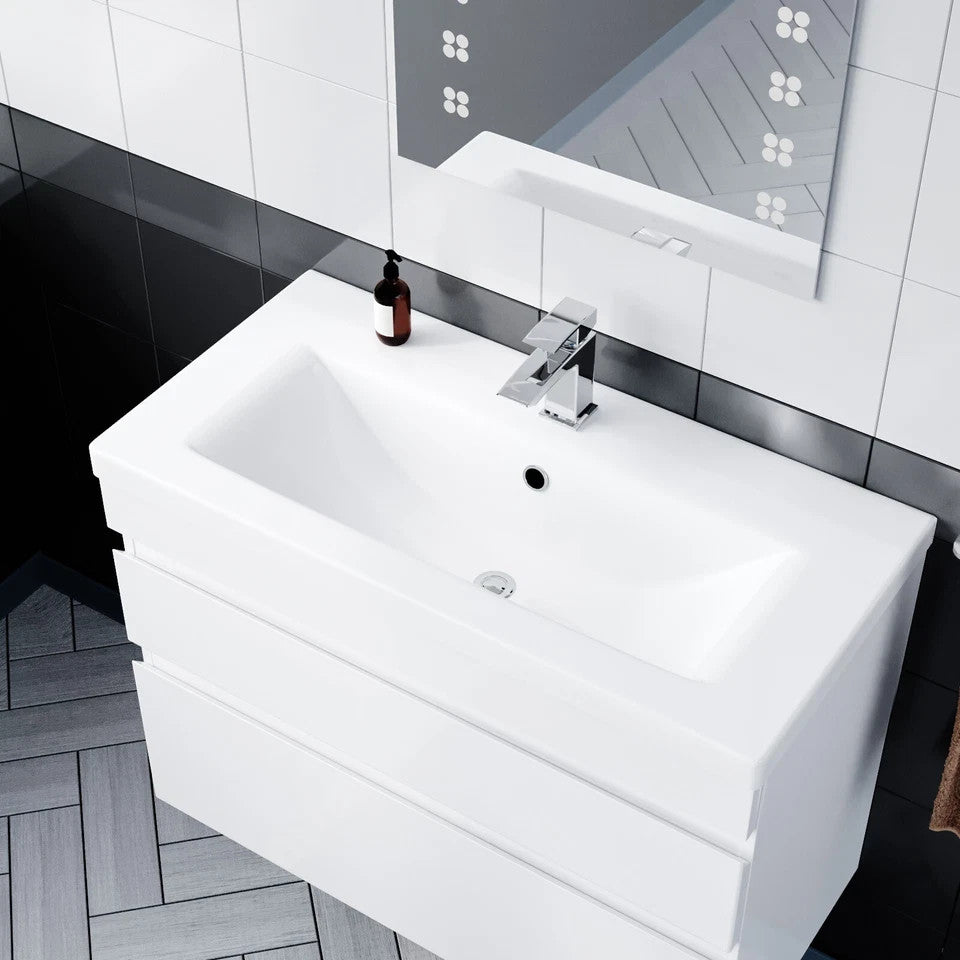 HARROW 800 Wall Hung Twin Drawer White Ceramic Basin – 800w x 585h x 395d