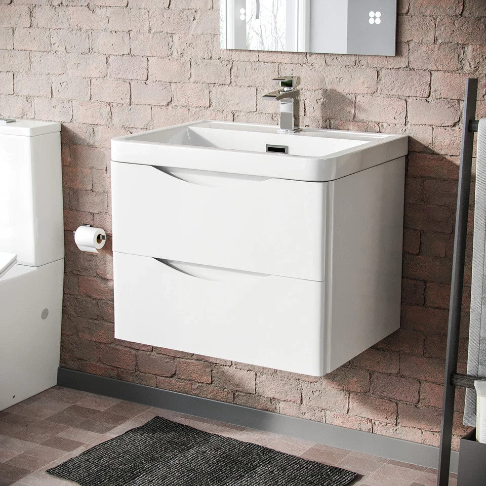 DWELTA 600 Wall Hung White Ceramic Basin - 600w x 500h x 450d
