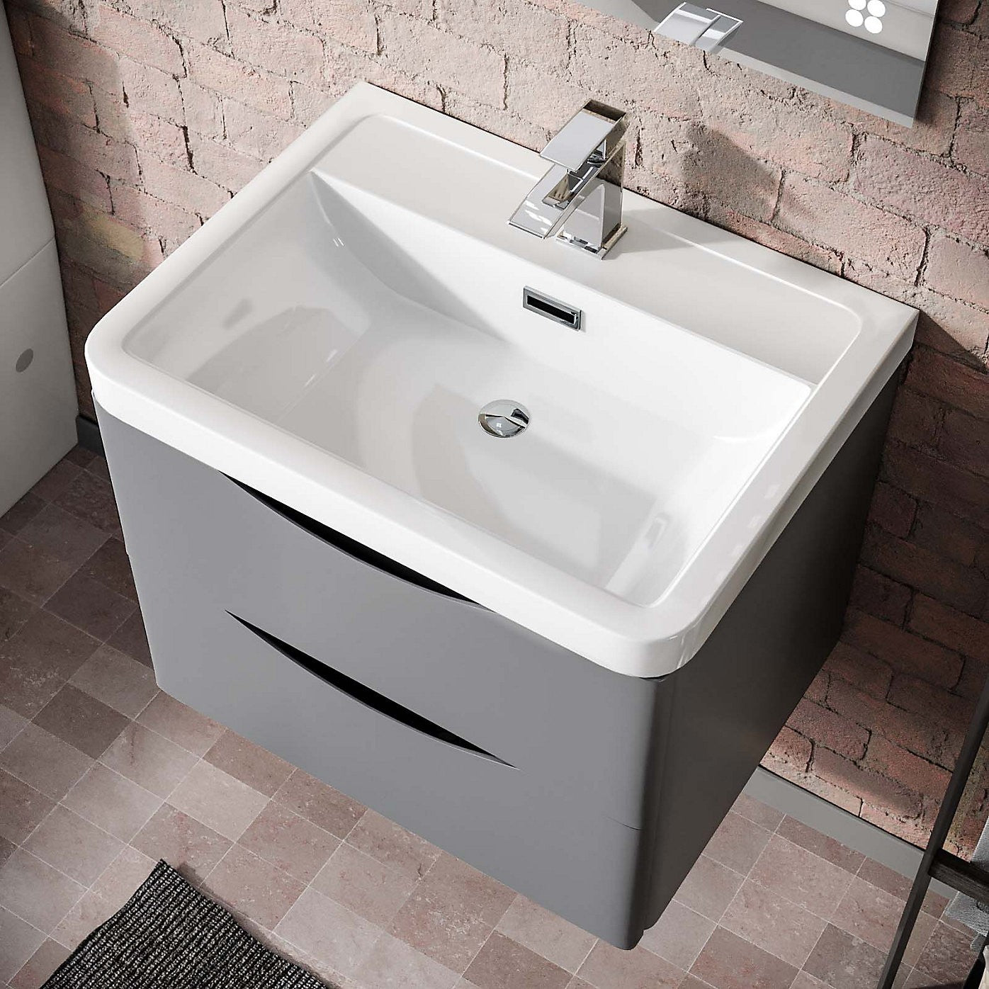 DWELTA 600 Wall Hung Matt Grey Ceramic Basin - 600w x 500h x 450d