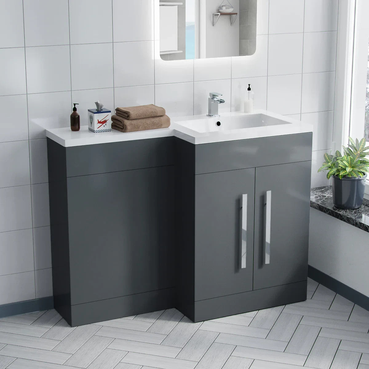 CAPRI 1100 Right Anthracite Bathroom Resin Basin - 1100w x 820h x 450d