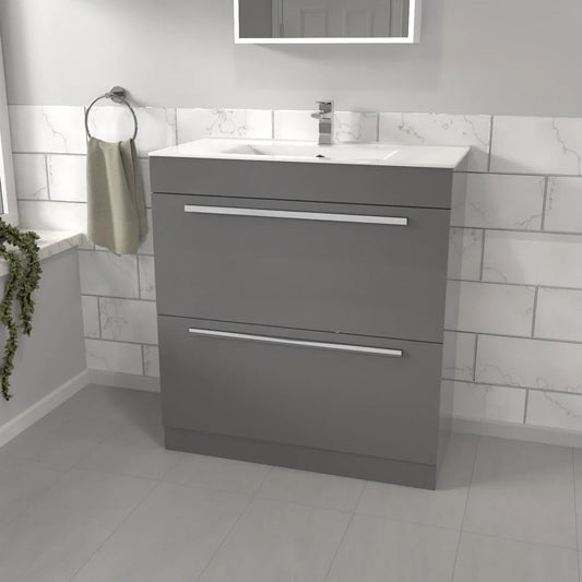 DEVON 800 Floorstanding Drawers Matt Grey Ceramic Basin - 810w x 825h x 395d