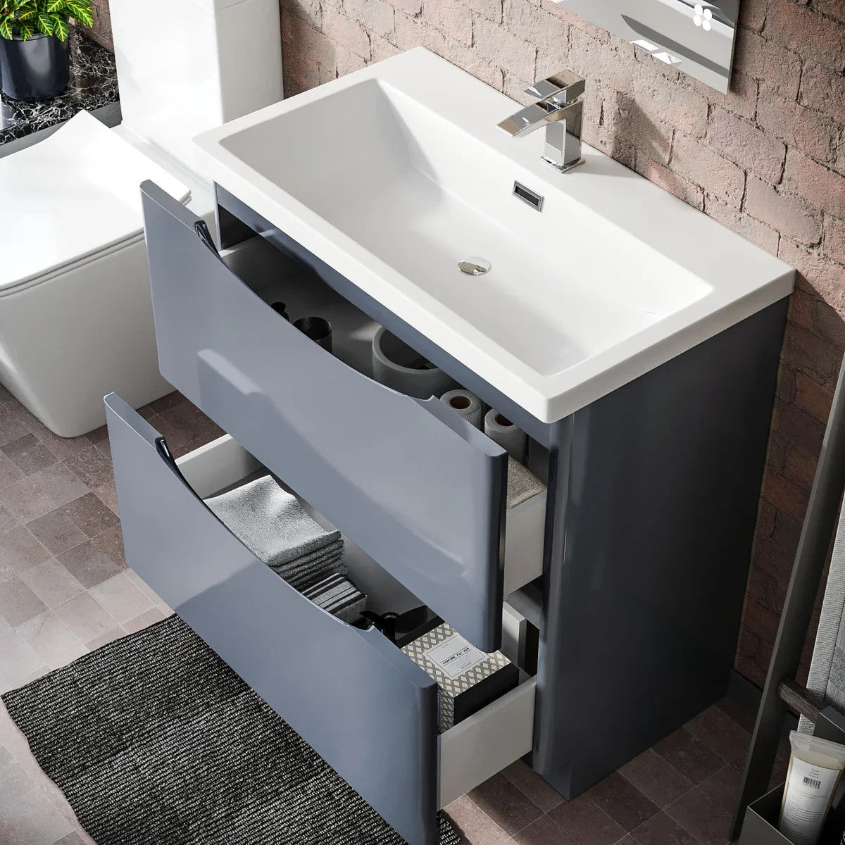 DWELTA 800 Floorstanding Matt Grey • Resin Basin | 800w x 850h x 450d