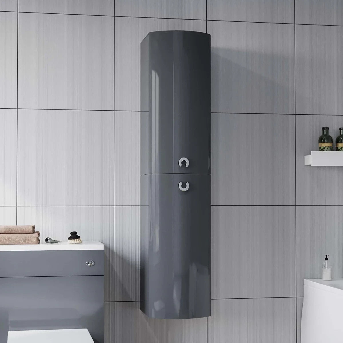 PARIS Bathroom Wall Hung Cabinet TALLBOY Anthracite - 320w x 1418h x 360d