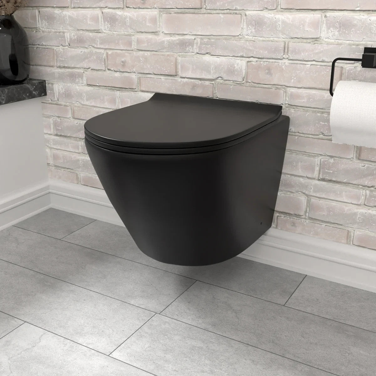 Raven Rimless Wall Hung Toilet with Soft Close Seat Matt Black 365w x 350h x 520d