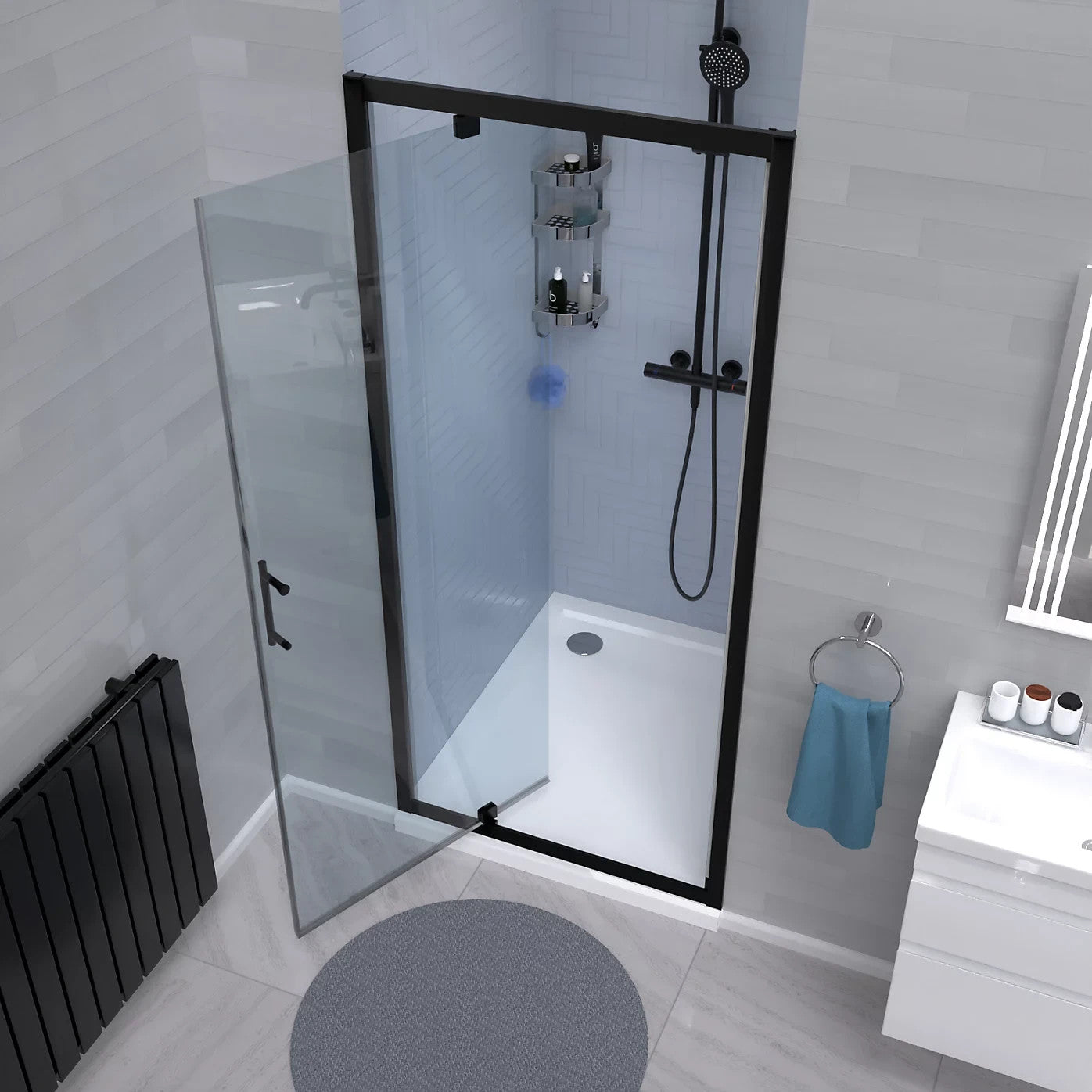 MARINA 6 Pivot Shower Door Enclosure Screen 6mm Clear Glass Matt Black