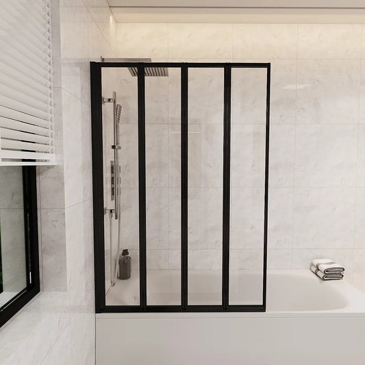 4 Folding Glass Panel Door Bath Shower Screen Matt Black 4mm Thick
