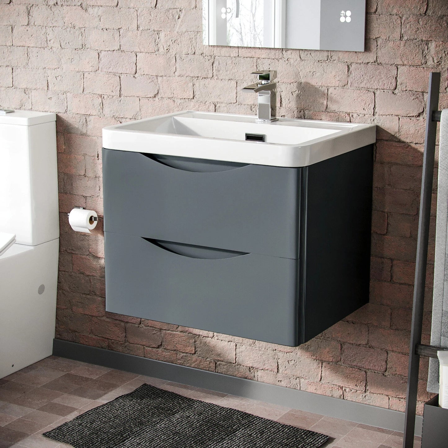 DWELTA 600 Wall Hung Anthracite Ceramic Basin - 600w x 500h x 450d