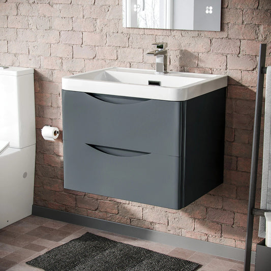 DWELTA 600 Wall Hung Anthracite Ceramic Basin - 600w x 500h x 450d