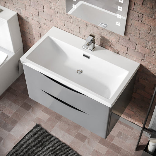 DWELTA 800 Wall Hung Matt Grey Resin Basin - 800w x 500h x 450d