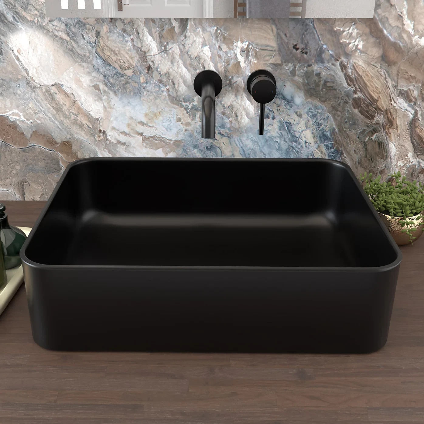 Countertop Basin Matt Black 375w x 135h x 490d - Waste Not Included