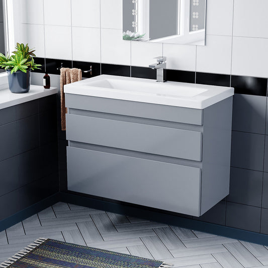 HARROW 800 Wall Hung Twin Drawer Matt Grey Ceramic Basin - 605w x 585h x 395d