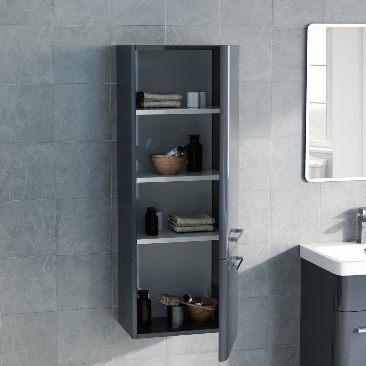 ASHFORD Wall Hung Side Cabinet Anthracite - 350w x 1000h x 240d