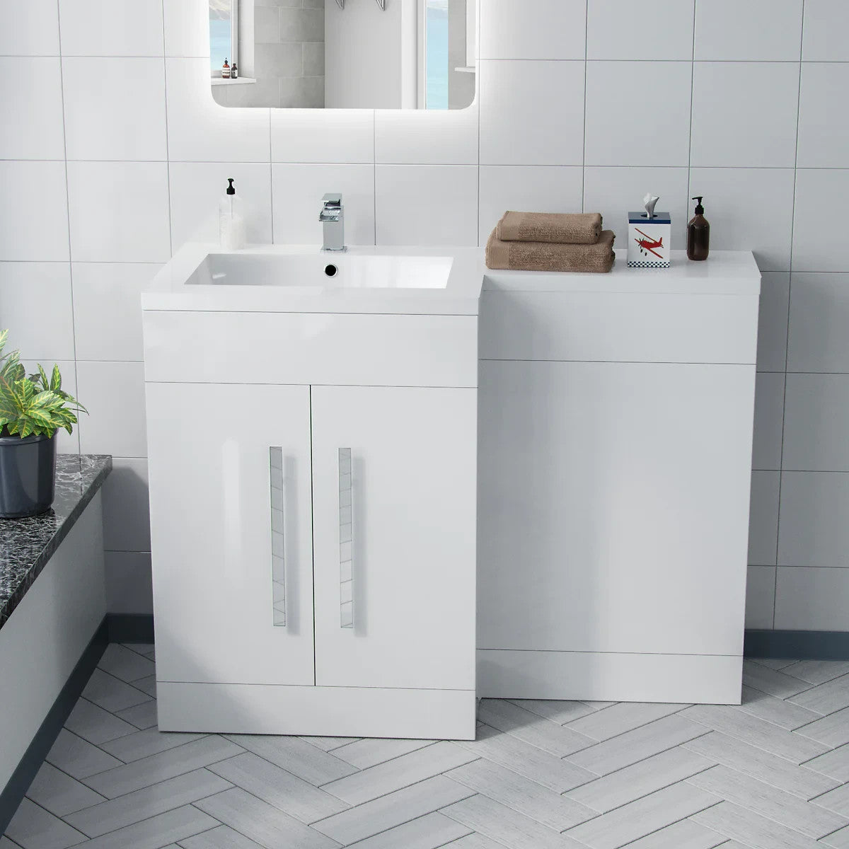 CAPRI 1100 Left White Bathroom Resin Basin - 1100w x 820h x 450d
