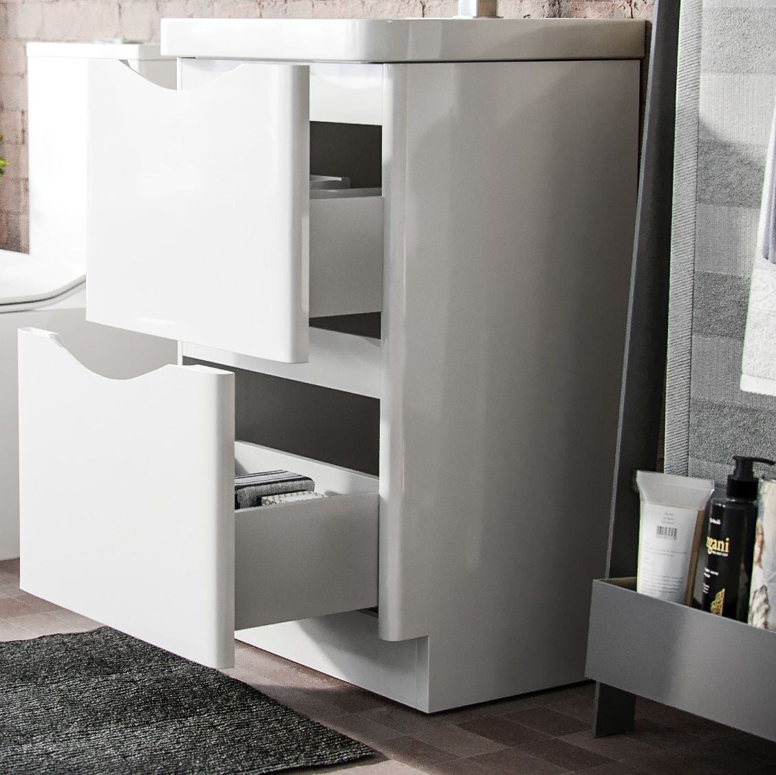 DWELTA 500 Floorstanding White Ceramic Basin - 500w x 850h x 430d