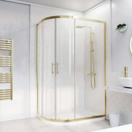 MARINA 6 Quadrant Quadrant Corner Shower 6mm Clear Glass Brushed Brass