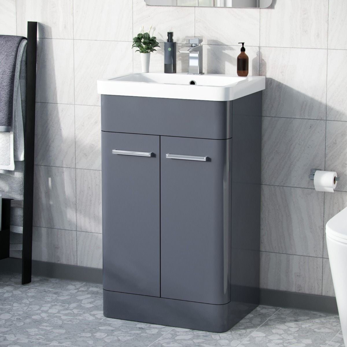 ASHFORD 500 Free Standing Matt Grey Ceramic Basin - 500w x 840h x 385d