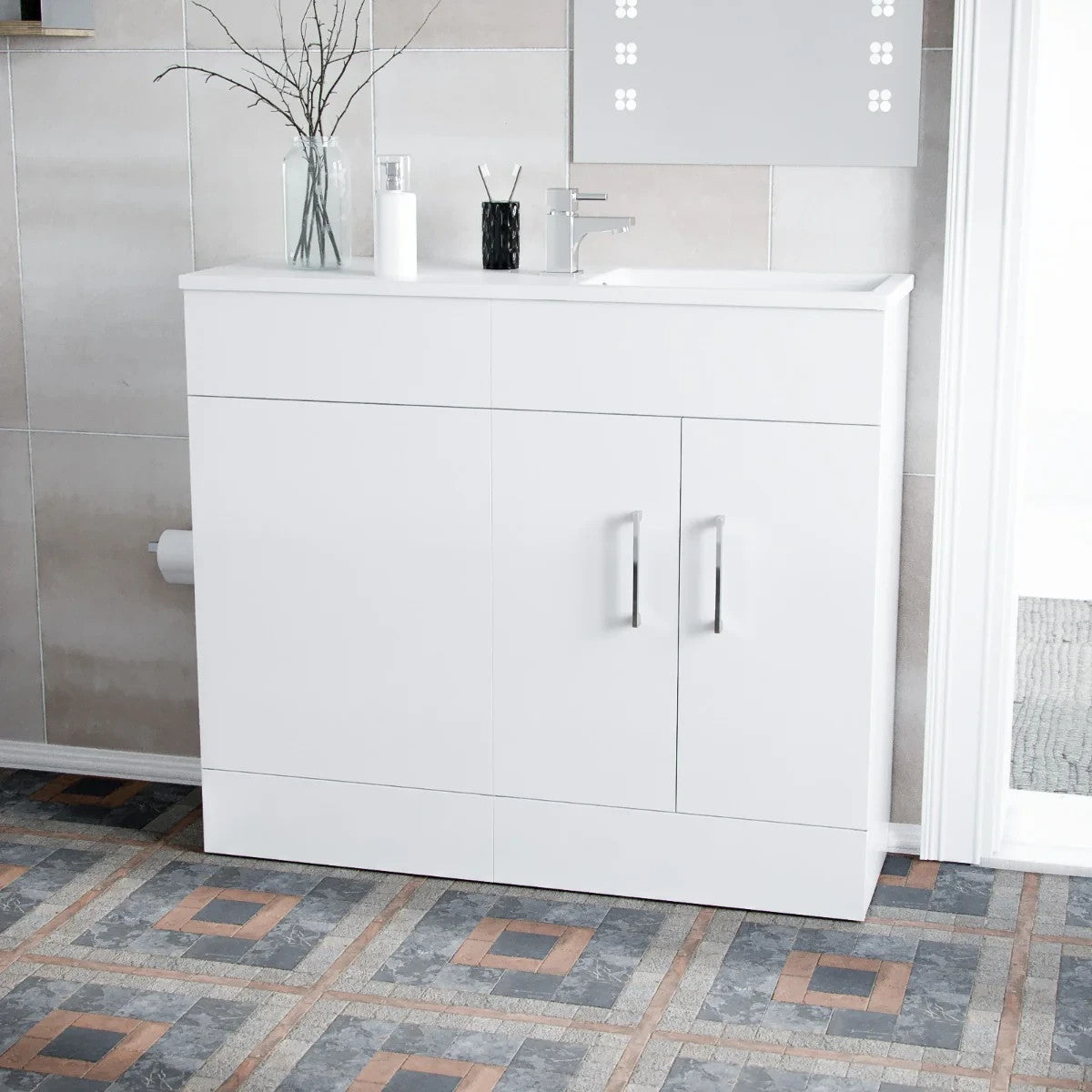 SLIM 1000 Floorstanding White Cabinet Resin Basin - 1000w x 865h x 305d