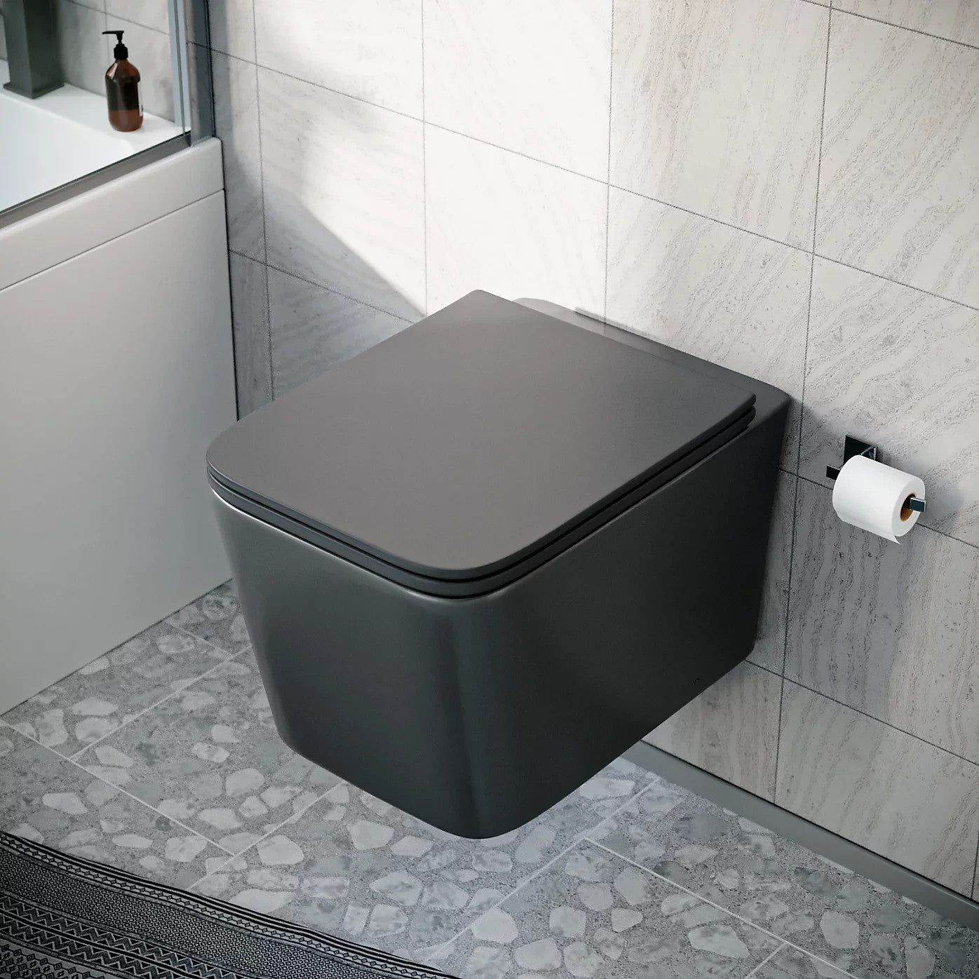 Raven Rimless Square Wall Hung Toilet w/Soft Close Seat Black 340w x 315h x 510d