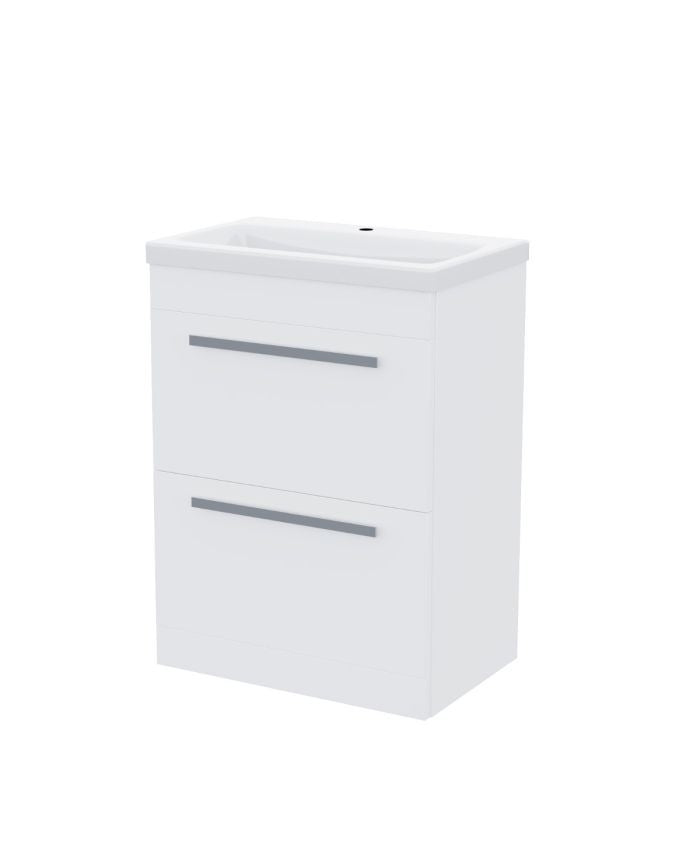 DEVON 600 Floorstanding White Drawers Ceramic Basin - 610w x 790h x 395d