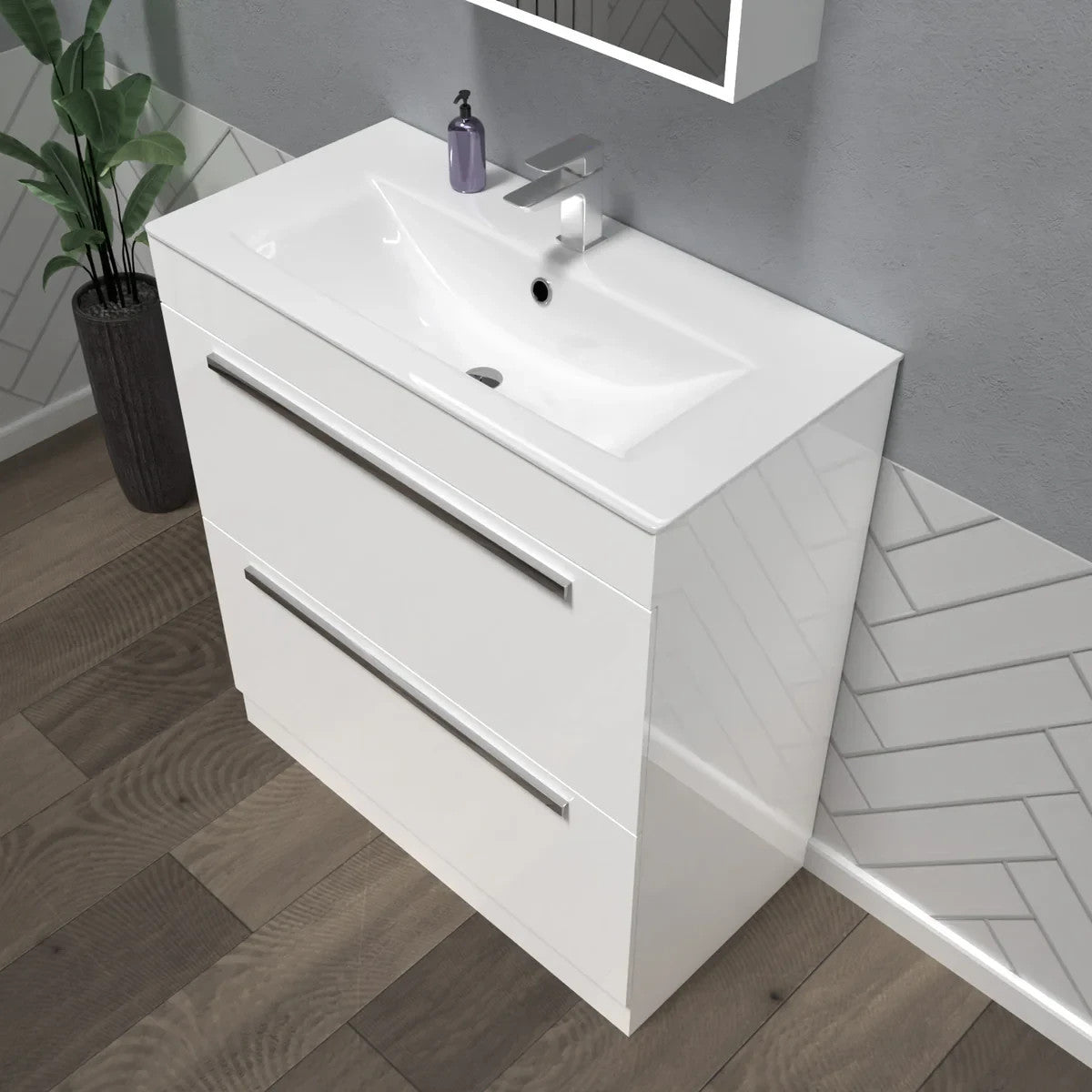 DEVON 800 Floorstanding Drawers White Ceramic Basin - 810w x 825h x 395d
