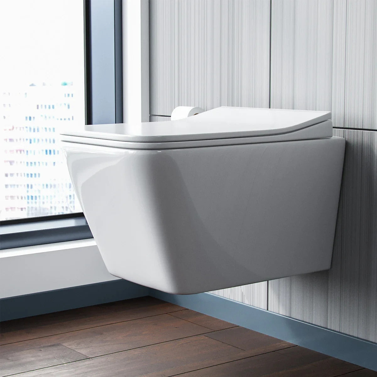Cove Rimless Square Wall Hung WC Pan & Soft Close Seat 360w x290h x 515d - White
