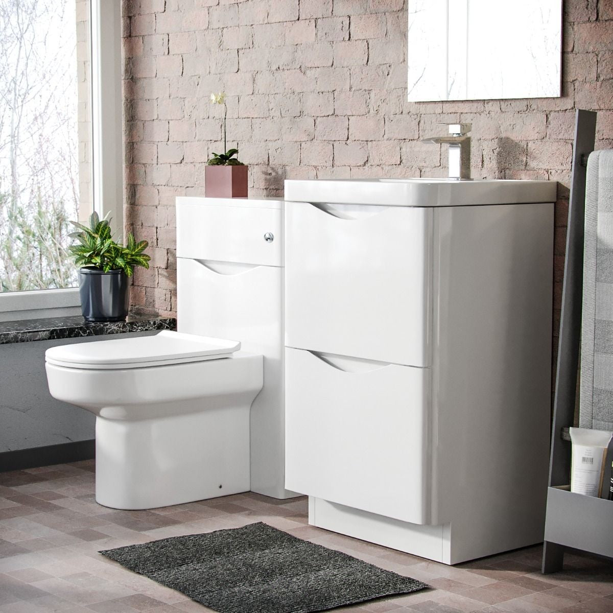 DWELTA 500 Floorstanding White Ceramic Basin - 500w x 850h x 430d