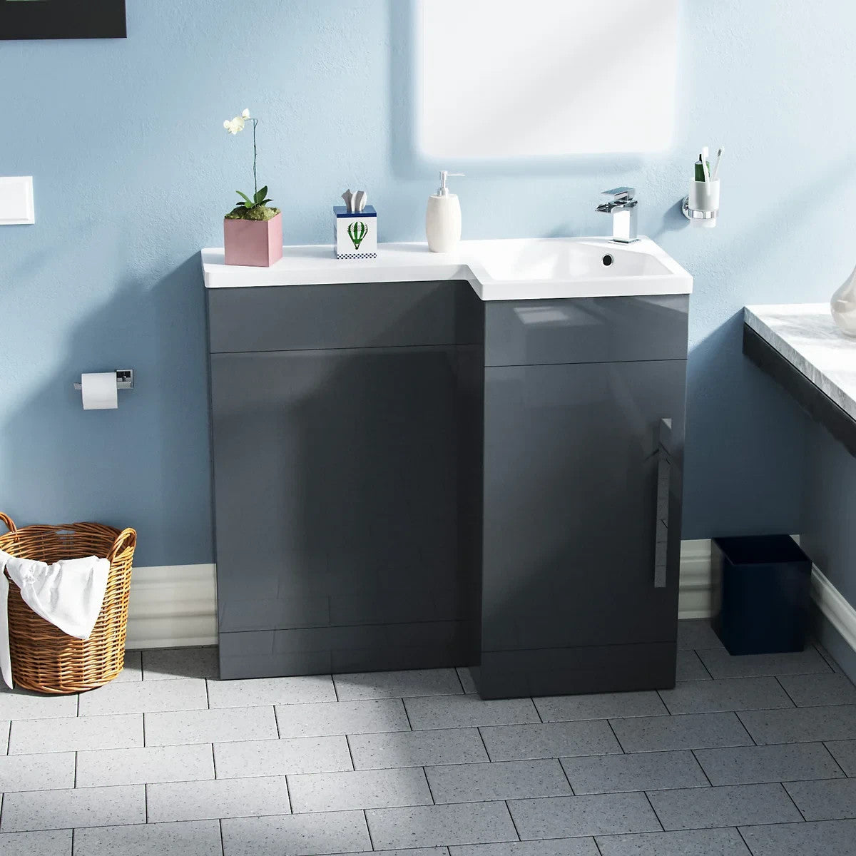 HARRIS 900 Right Anthracite Bathroom Resin Basin - 900w x 840h x 380d